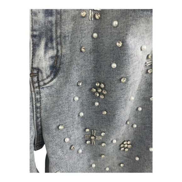 Stunning Pearl & crystal cz adorned light wash denim jeans size large brand new - Picture 7 of 14